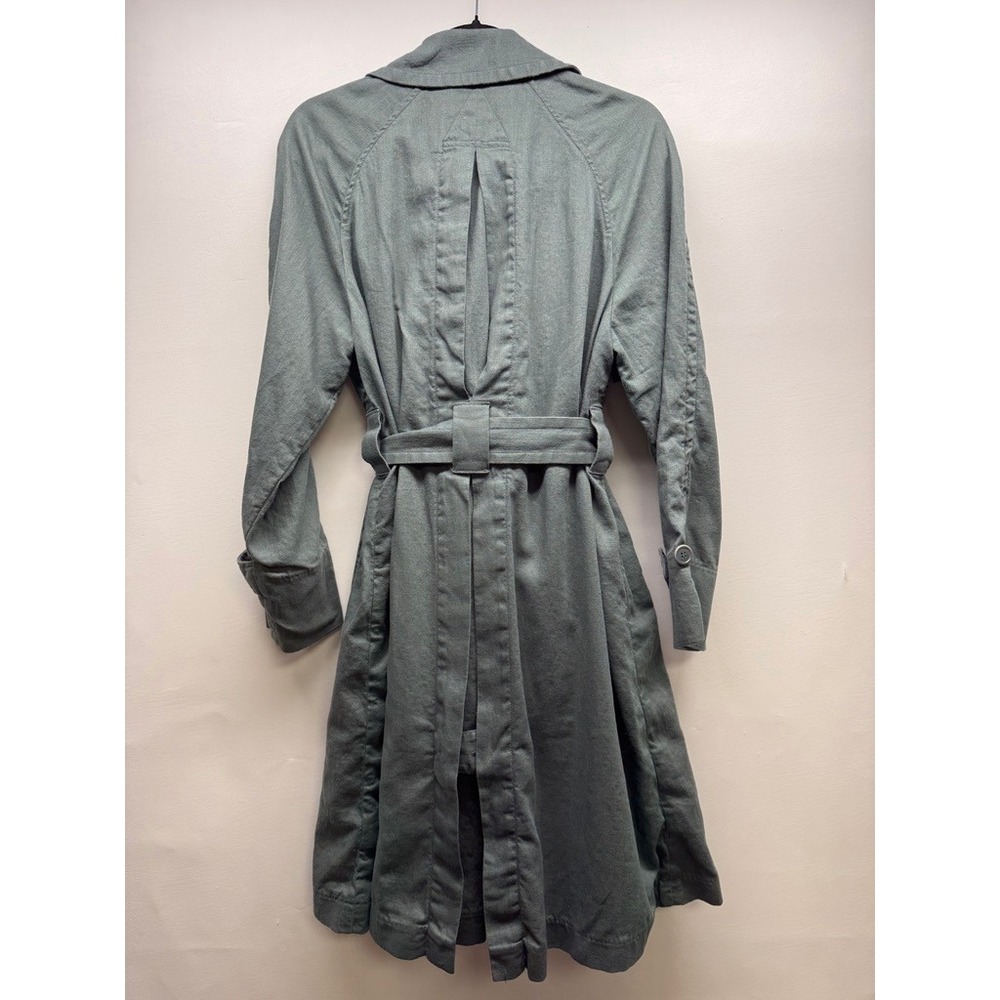 Madewell Trench Coat Womens M Green Linen Cotton Blend Belted Drapey Long Jacket - Picture 5 of 6